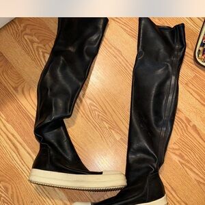 Rick Owens Black Over-The-Knee Boots with Cream Platform